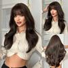 Cool Brown Curly Wig for Women - Wavy Full Bangs Full Cap Lolita Style, Heat Style Trim Ready, Daily High Quality Wig