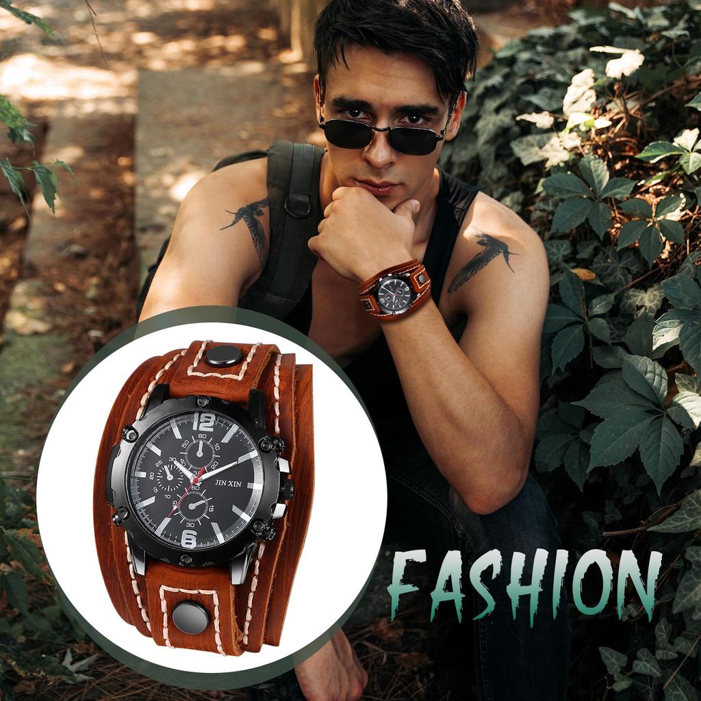 Часы Рок-панк браслет кожаный аналоговый водонепроницаемый ремень из натуральной кожи широкий стильный кварцевые часы модный аксессуар день рождения годовщина Рождество