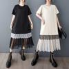 Ladies' Loose Casual Lace Patchwork Mid Length T-shirt Dress