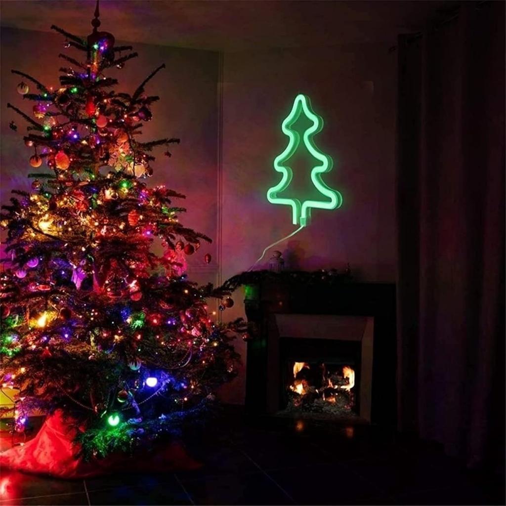 1pc Christmas Tree Neon Light Usb Or Battery Powered Led Elk Sock Lights Suitable For Christmas Bedroom Party Holiday Home Decor