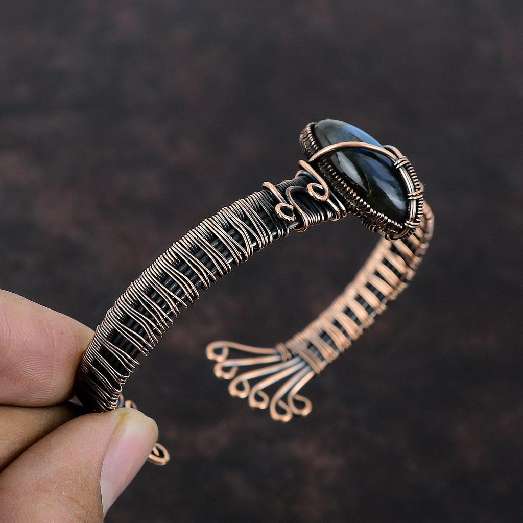 Браслет из лабрадорита Браслет-манжета из медной проволоки Регулируемый браслет Браслет-манжета из драгоценного камня Браслет ручной работы Ювелирные изделия из лабрадорита для подарка