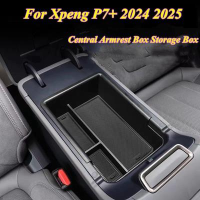 Для Xpeng P7+ 2024 2025 Аксессуары Органайзер для центральной консоли Лоток ABS Черный Вторичное хранилище центрального подлокотника Сортировочный ящик для порядка