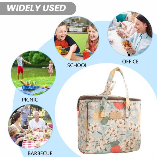 Insulated Picnic Bag with Handle Zipper Top Reusable Canvas Bag Multifunctional Cooler Bag Picnic Hiking Food Thermal Insulated Bag Outdoor