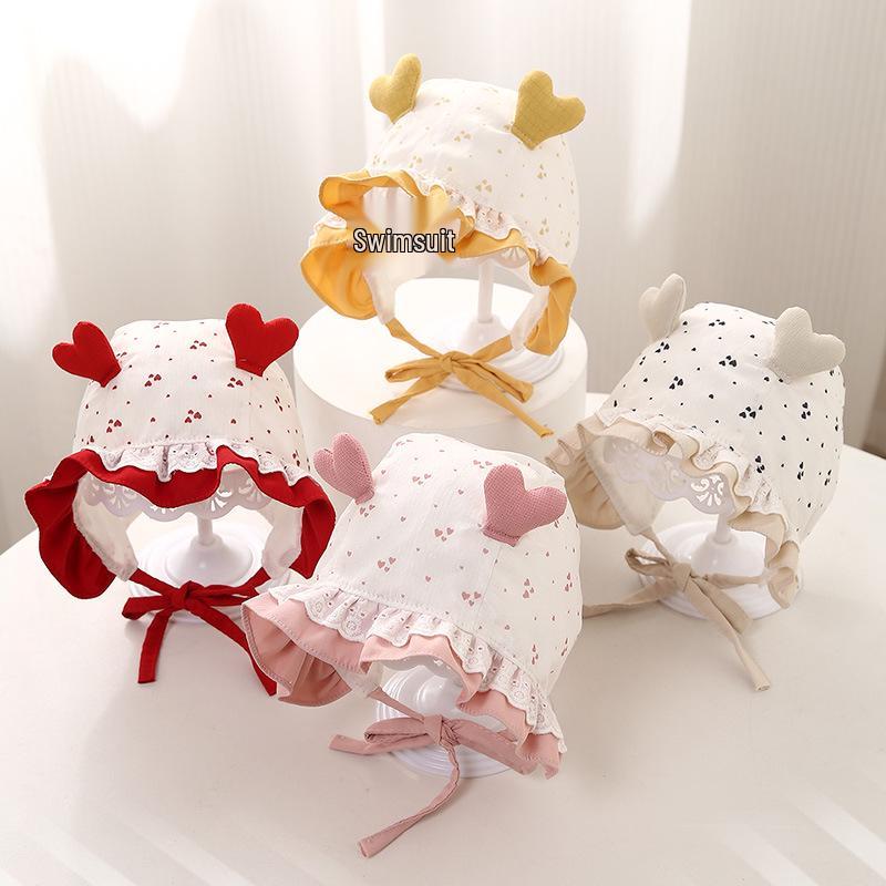 Шляпа для девочки с цветочным принтом, кружевной отделкой и защитой ушей для весны/лета