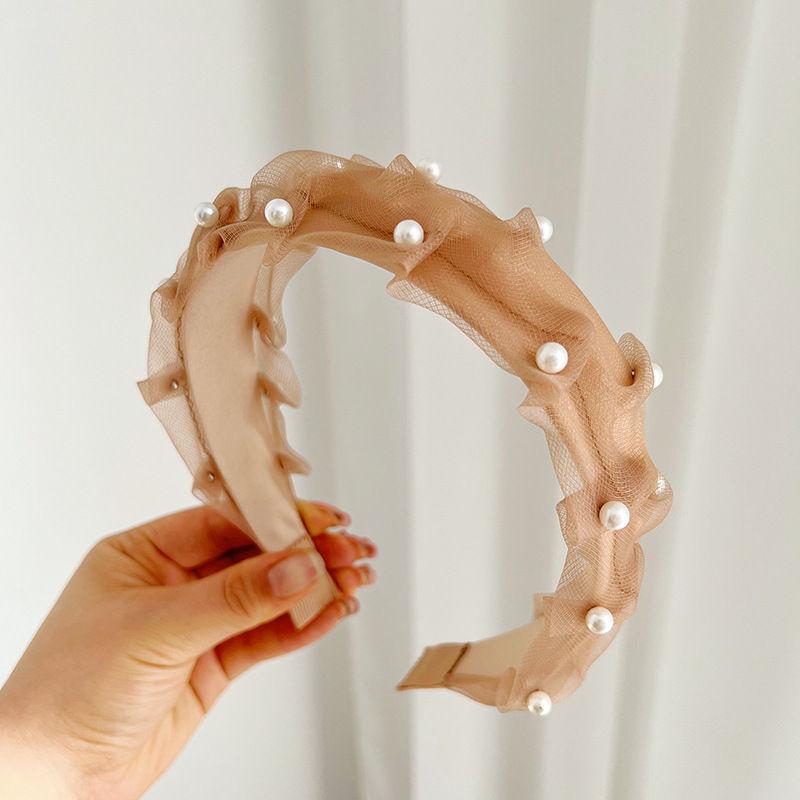 Temperament Wild Hair Fixer Retro Mesh Hair Accessories Pearl Headband Hair Tie