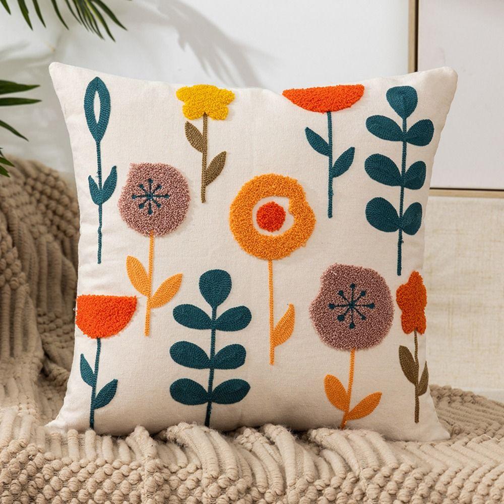 Pastoral Style Flower Pattern Pillowcase Embroidered Flower Cushion Cover Living Room/Office