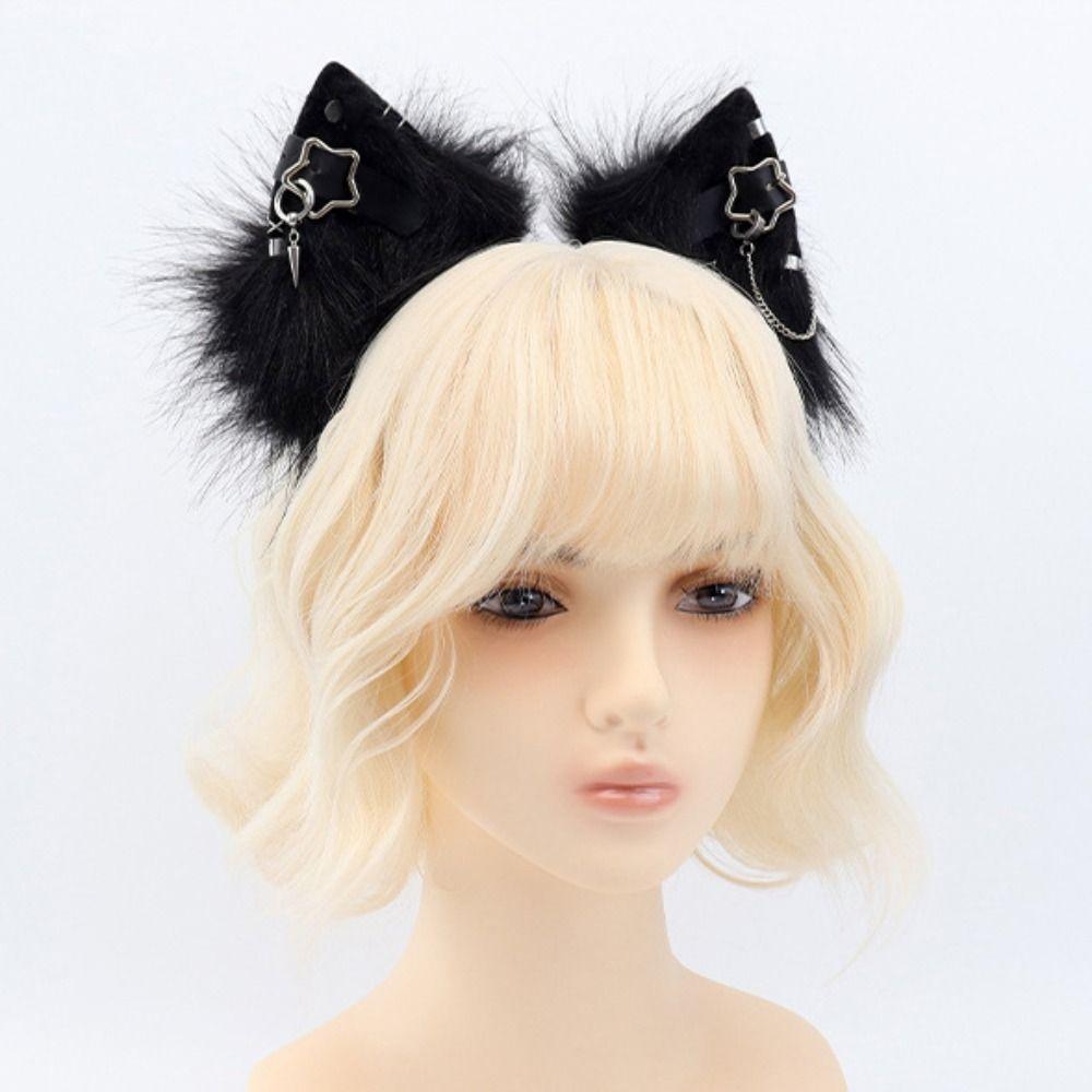 Simulation Design Fur Cat Ears Headband Handmade Cosplay Headband For Halloween Costume