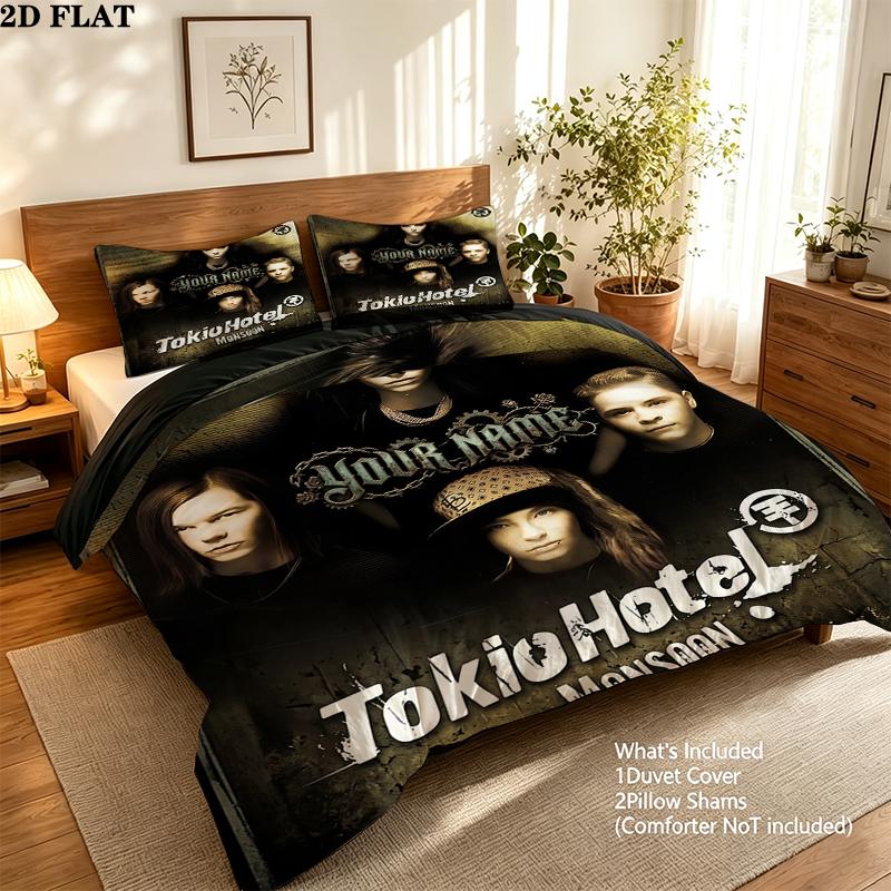 Постельное белье с индивидуальным именем, узором Tokio Hotel, домашний декор, подарок на день рождения ( 1 пододеяльник + 2 наволочки, без наполнителя),товары для фанатов.