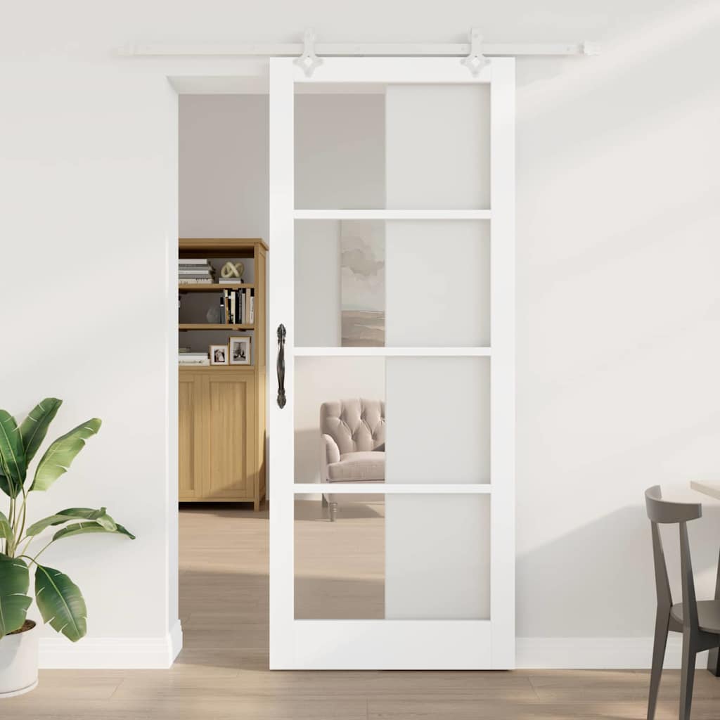 Sliding Door White 93 x 232 cm Solid Pine Wood and Glass