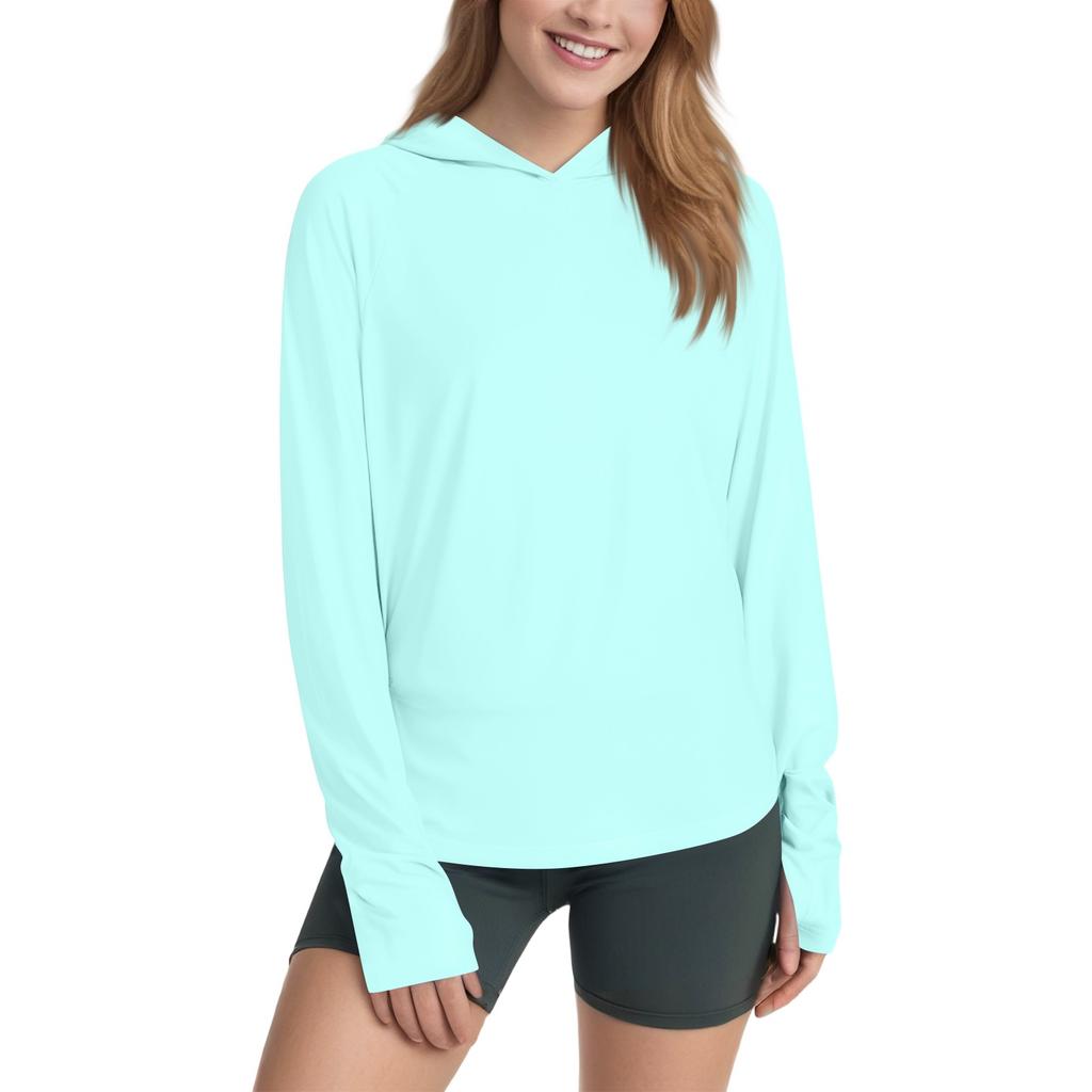 Женская рубашка Sunblock Ice Silk с капюшоном Upf 50+ с длинным рукавом, легкая быстросохнущая футболка для походов