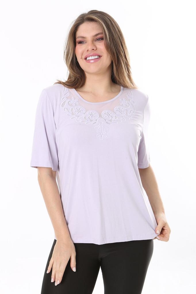 Женская блузка большого размера Плюс размер, сиреневый воротник, детальная блузка с короткими рукавами
