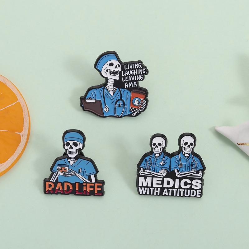 Забавные эмалевые значки скелета-врача, медики с характером, RAD Life, Живи, Смейся, Уходи, Медицинская брошь, Значок на лацкан, Ювелирные изделия, Подарки