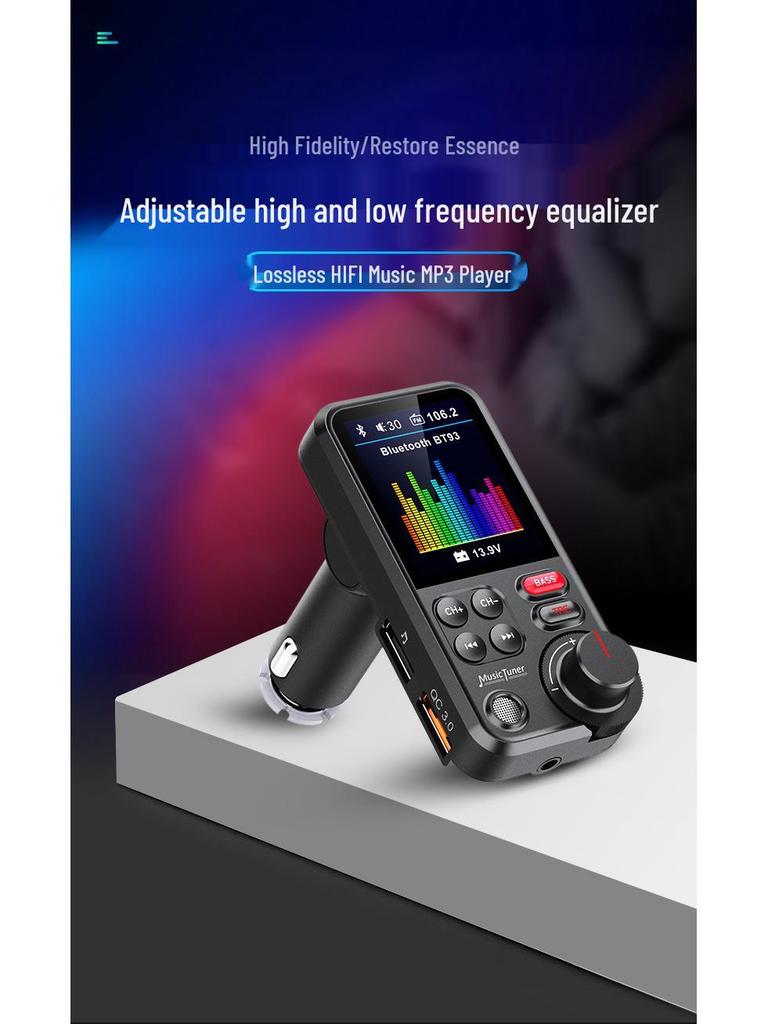 BT93 Bluetooth FM Transmitter: Car MP3 Player with USB, Lossless HiFi, High/Low Tone Equalizer