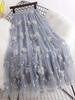 Floral Applique Mesh Skirt, Casual Elastic Waist Skirt, Women's Clothing