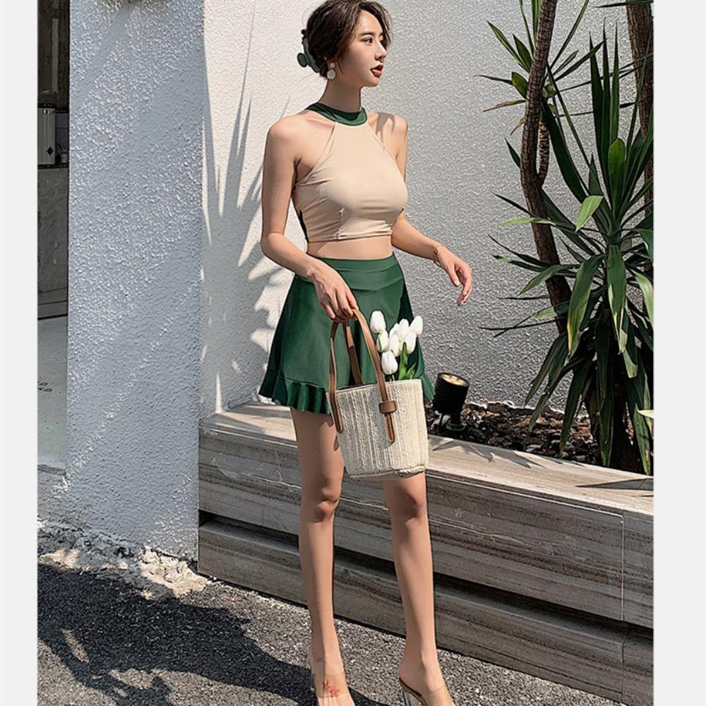 2024 Новый корейский купальник из двух частей, юбка-майка, сексуальный женский купальник с высокой талией, женский купальник, монокини, юбка для плавания