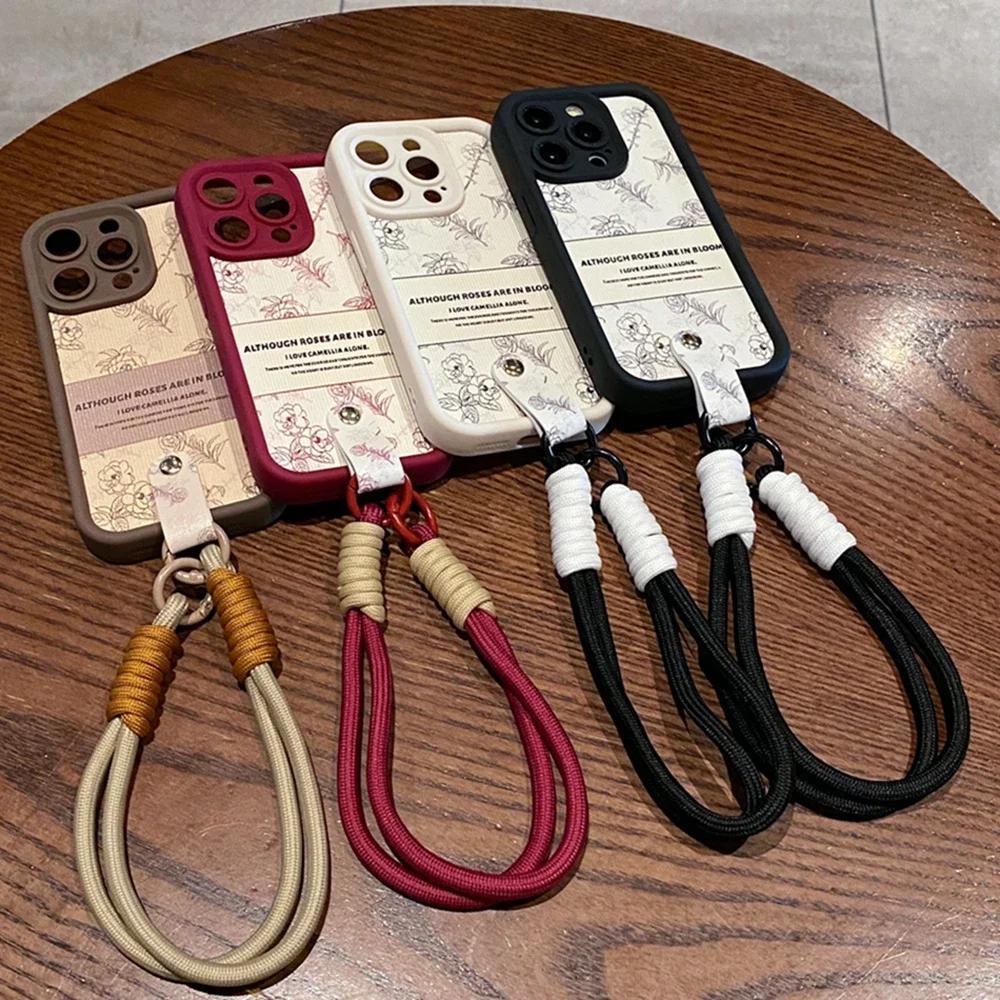 Роскошные чехлы для телефонов с ремешком на запястье 'Камелия' для iPhone 13 11 14 15 Plus 12 16 Pro Max X XR XS 15pro MAX Чехол Силиконовый чехол со шнурком