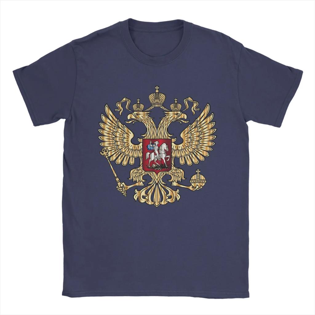 Russian Coat of Arms T-Shirts Men Russia Emblem Novelty Pure Cotton Tee Shirt Crew Neck Short Sleeve T Shirts Printed Tops