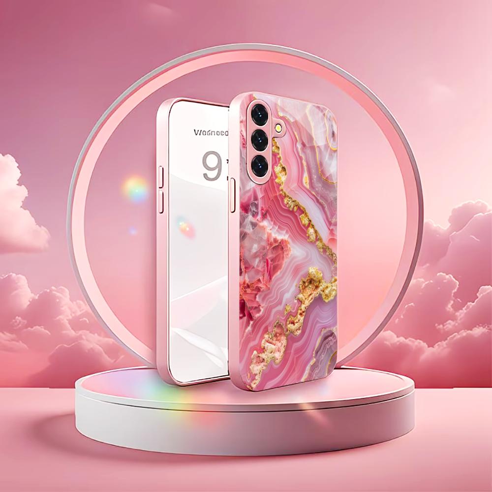Чехол для телефона с текстурой розового золота для Samsung Galaxy S26 S25 S24 S23 S22 FE Ultra Plus Встроенное стекло ощущение голой панели Женский стиль