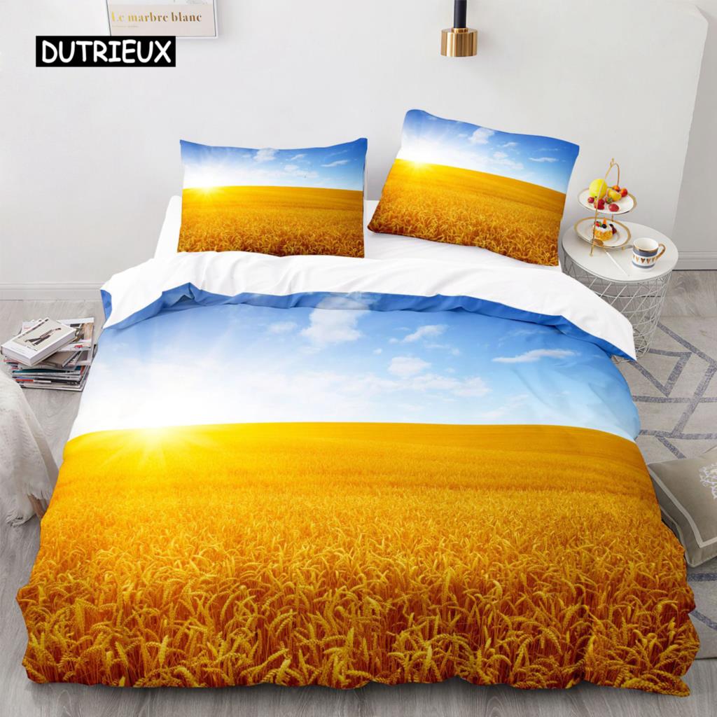 Комплект постельного белья Golden Wheat Field из микрофибры с изображением урожая пшеницы для взрослых, двуспальных, двуспальных, в скандинавском стиле
