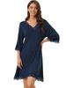 Lace Soft Cotton Short Sleeve Pajama Navy Size L [cheibear] Women's Nightshirt, Sleepshirt, Loungewear, Nightgown, Blue,