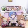 Комплект постельного белья с 3D-принтом аниме Re Zero Рем Рам для мальчиков и девочек, двуспальный, королевский размер, пододеяльник, наволочка, кровать, детский, взрослый, домашний текстиль
