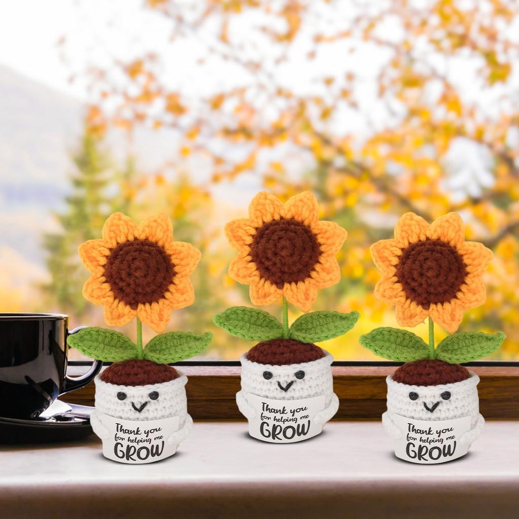 Ручная работа, вязаное готовое изделие, вязаный крючком подсолнух в горшке, декоративное украшение