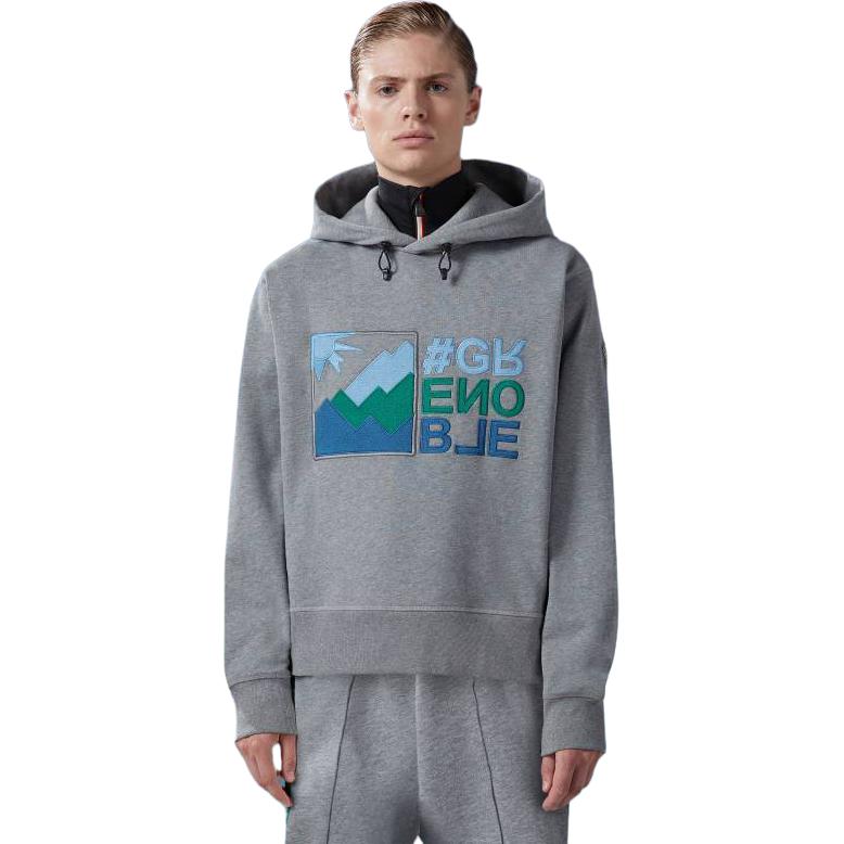 Moncler Letter Pattern Printed Hooded Pullover Long Sleeve Sweatshirt Men sweatshirt Gray I2-097-8G00011-80451-983