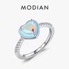 925 Sterling Silver Romantic Blue Enamel Heart Ring Rainbow Color Zirconia Fine Jewelry For Women Wedding Gift