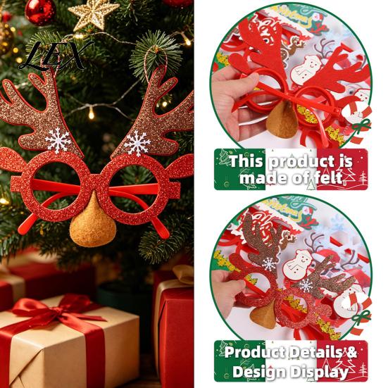 Funny Elk Snowman Snowflakes Spectacles Christmas Glasses Photo Booth Props, Felt Reindeer Santa Eyeglasses for Holiday Winter Party Favors