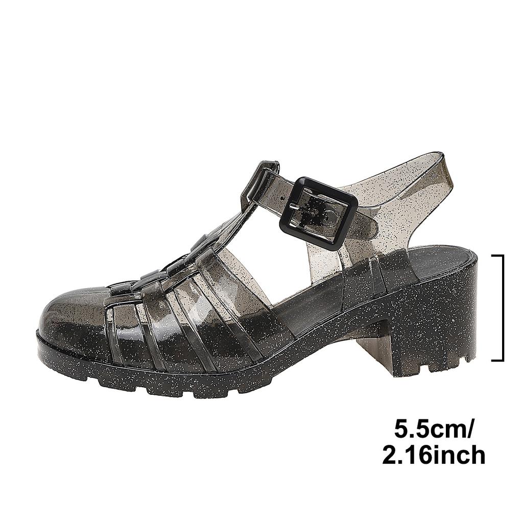 Модная универсальная женская летняя пластиковая обувь на высоком каблуке, противоскользящая, прозрачная, хрустальная обувь-желе, в стиле принцессы, обувь для трансграничной торговли