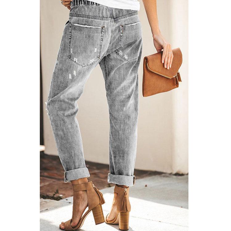 New Summer Sexy Temperament Denim Straight Trousers Elastic Large Size Women's Jeans Jeans Hole Jeans