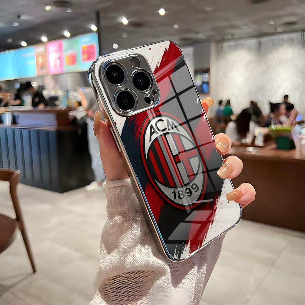 Чехол для телефона AC M-Milan-S для iPhone 17 Pro Max 15 Pro 16 14 Plus 12 13 Mini 11 Pro, противоударная гальванизированная стеклянная крышка