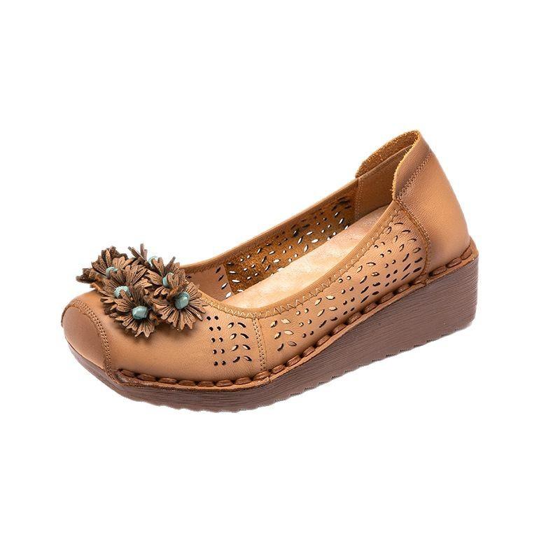 GKTINOO Полые Мокасины из Натуральной Кожи на Платформе, Клиньях, Женские Сандалии, Винтажные Летние Удобные Туфли на Мягкой Подошве для Мамы