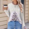 Women's Fashionable Casual Christmas Printed Pleated Comfortable Round Neck Loose Long Sleeve T-Shirt Top