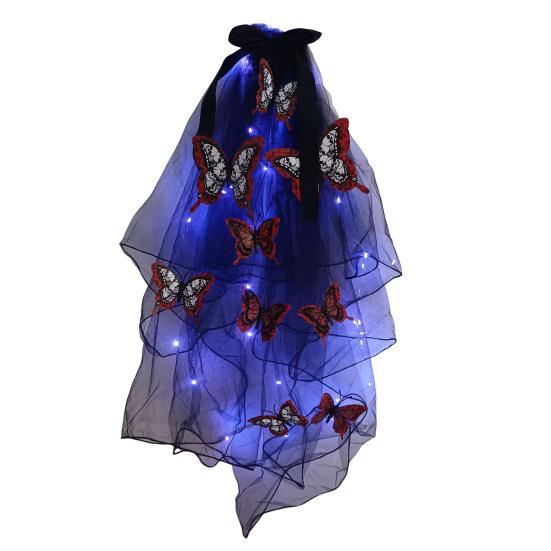 Светодиодный череп готический фата светящаяся повязка на голову вуаль заколка для волос с бабочками женщины призрак