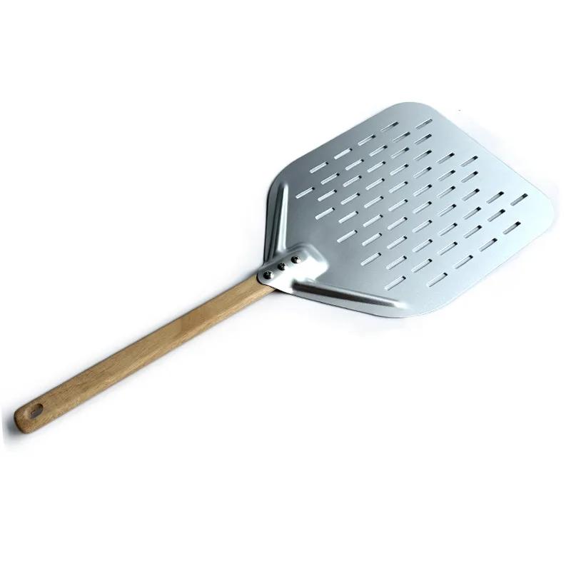 Pizza Shovel 12inch Metal Non-Stick Pizza Peel with Wood Handle Cake Lifter Transfer Tray for Homemade Baking Pizza Bread