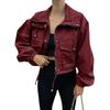 Women Cropped Utility Jacket Zip Up Oversized Anorak Coat with Pockets Autumn Drawstring Short Outerwear