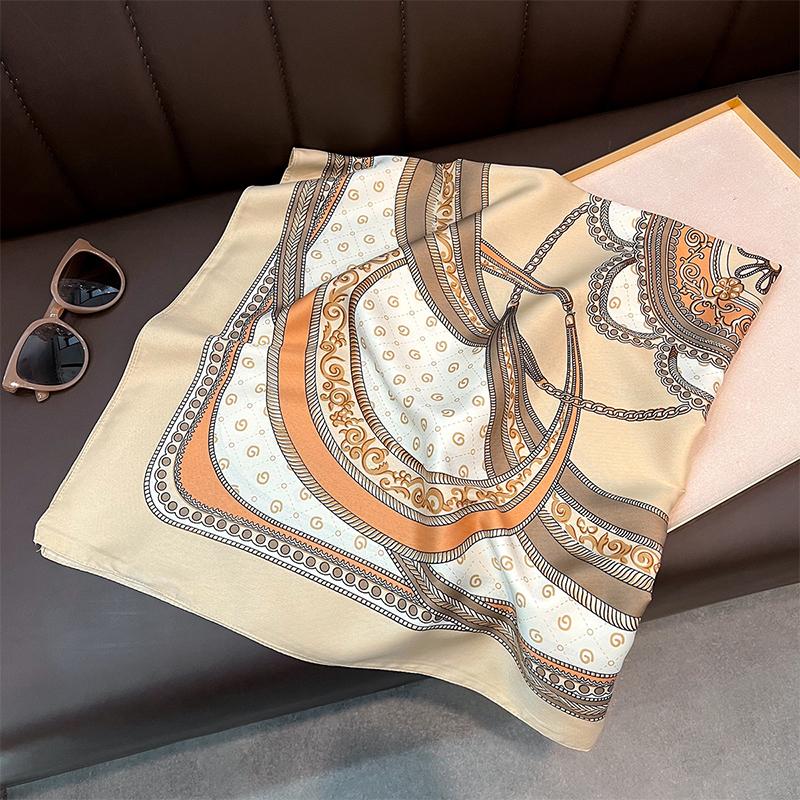 New Print Silk Satin Muslim Scarf Luxury 90cm Shawl Wrap Neckerchief Female Wraps Echarpe Bandana Hijab Head Scarve Gift