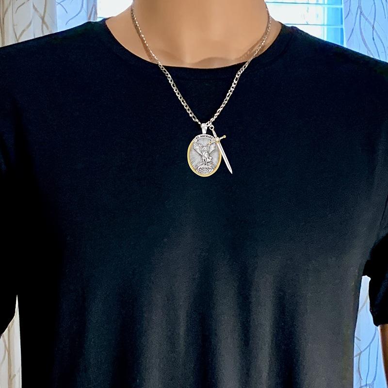 Ожерелье с подвеской в виде меча и креста Святого Михаила в европейском и американском стиле хип-хоп унисекс
