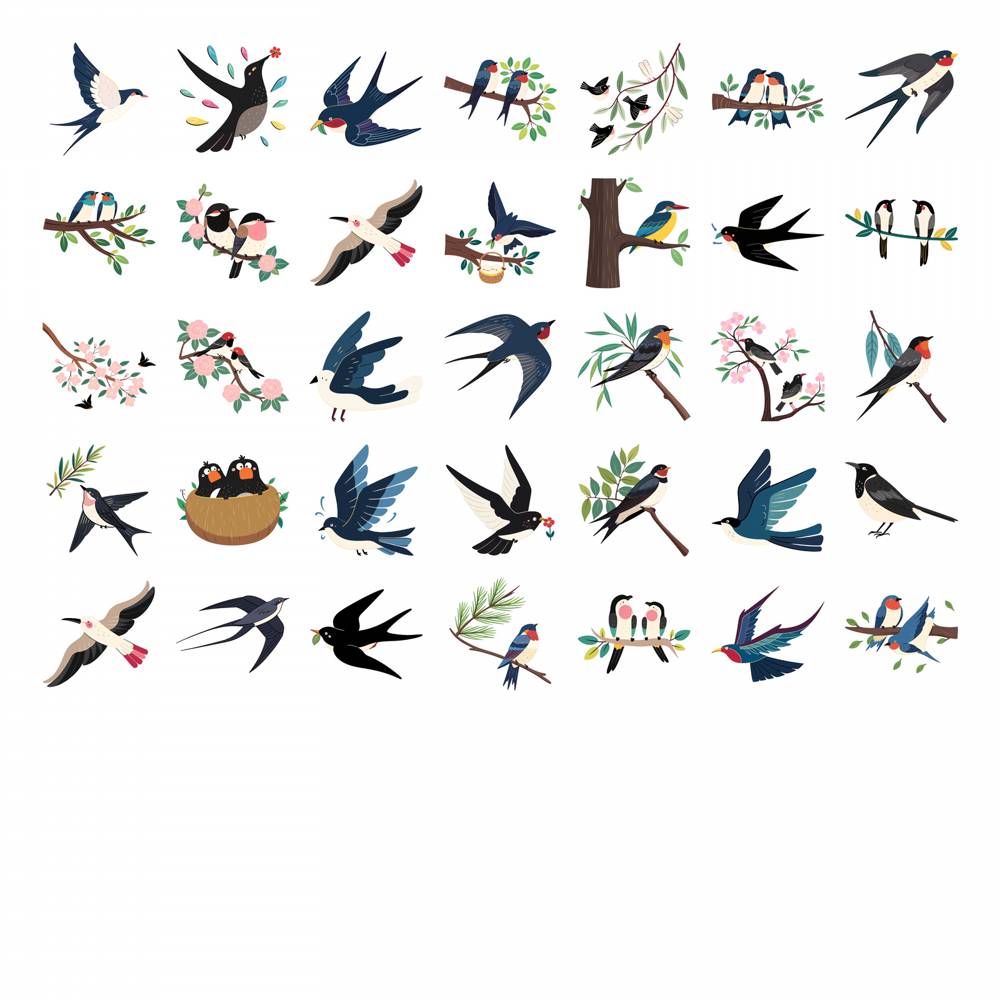 35pcs-50pcs Natural Birds Stickers Cartoon Nature Nature Decals Animal Stickers For Guitar Laptop Helmet Skateboard Guitar DIY