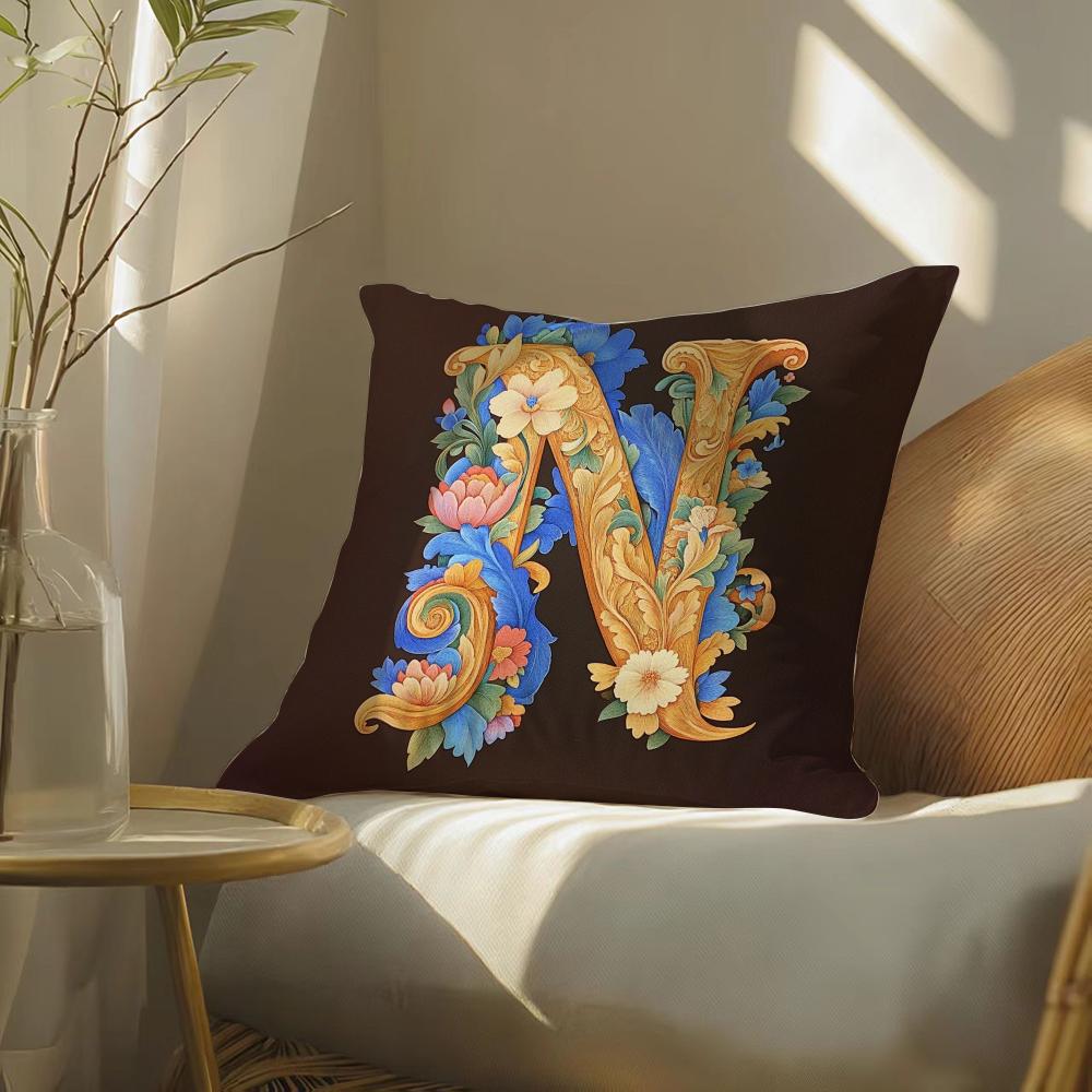 Creative letter N Pillow Case Silky elegant Comfort Sofa Bed Invisible zipper