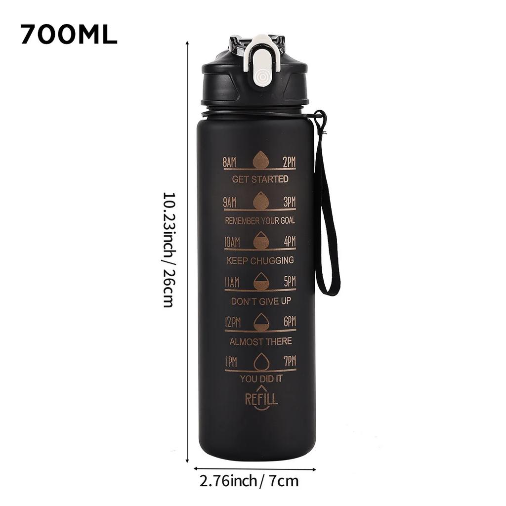 Sports Water Bottle Portable Motivational Graduated Straw Cup Rainbow Frosted Progressive Color Water Cup Plastic Cup