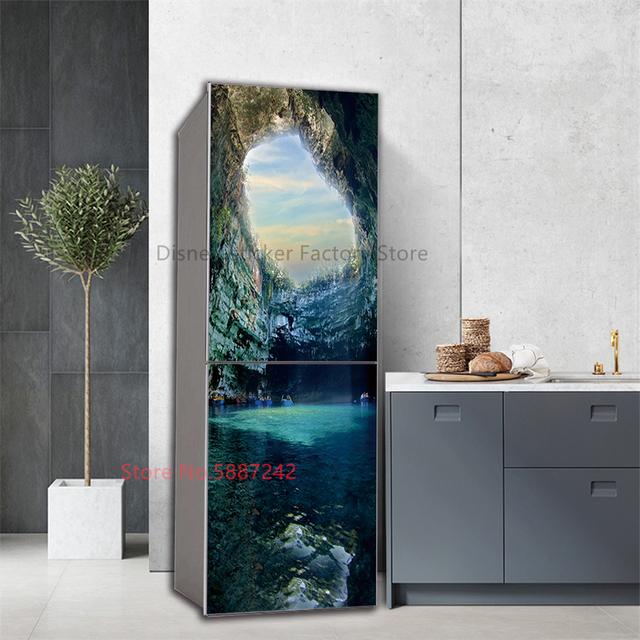 Наклейка на кухонный холодильник, виниловые обои на холодильник, полные покрытия, самоклеящаяся наклейка с цветком лотоса, морозильная камера, пленка, декор, плакат, наклейка