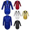 Boys Full Sequin Tailcoat Satin Peaked Lapel Open Front Long Sleeve Blazer Magic Show Performance Costume