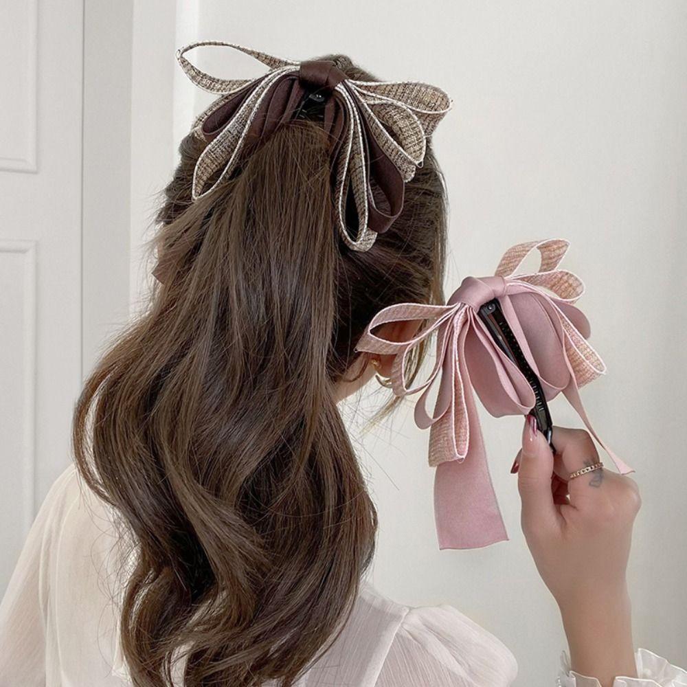 Ponytail Holder Cloth Banana Clip Hairpin Bowknot Hair Clip Cute Bow Vertical Clip Girls