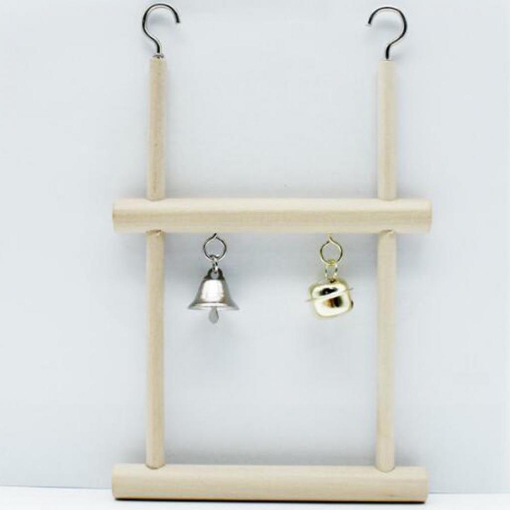 Wood Pet Bird Parrot Parakeet Cockatiel Hanging Bell Stand Cage Swing Chew Toy