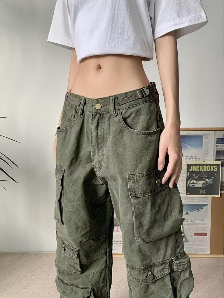 Мужской американский ретро-комбинезон свободного кроя с множеством карманов и широкими штанинами  