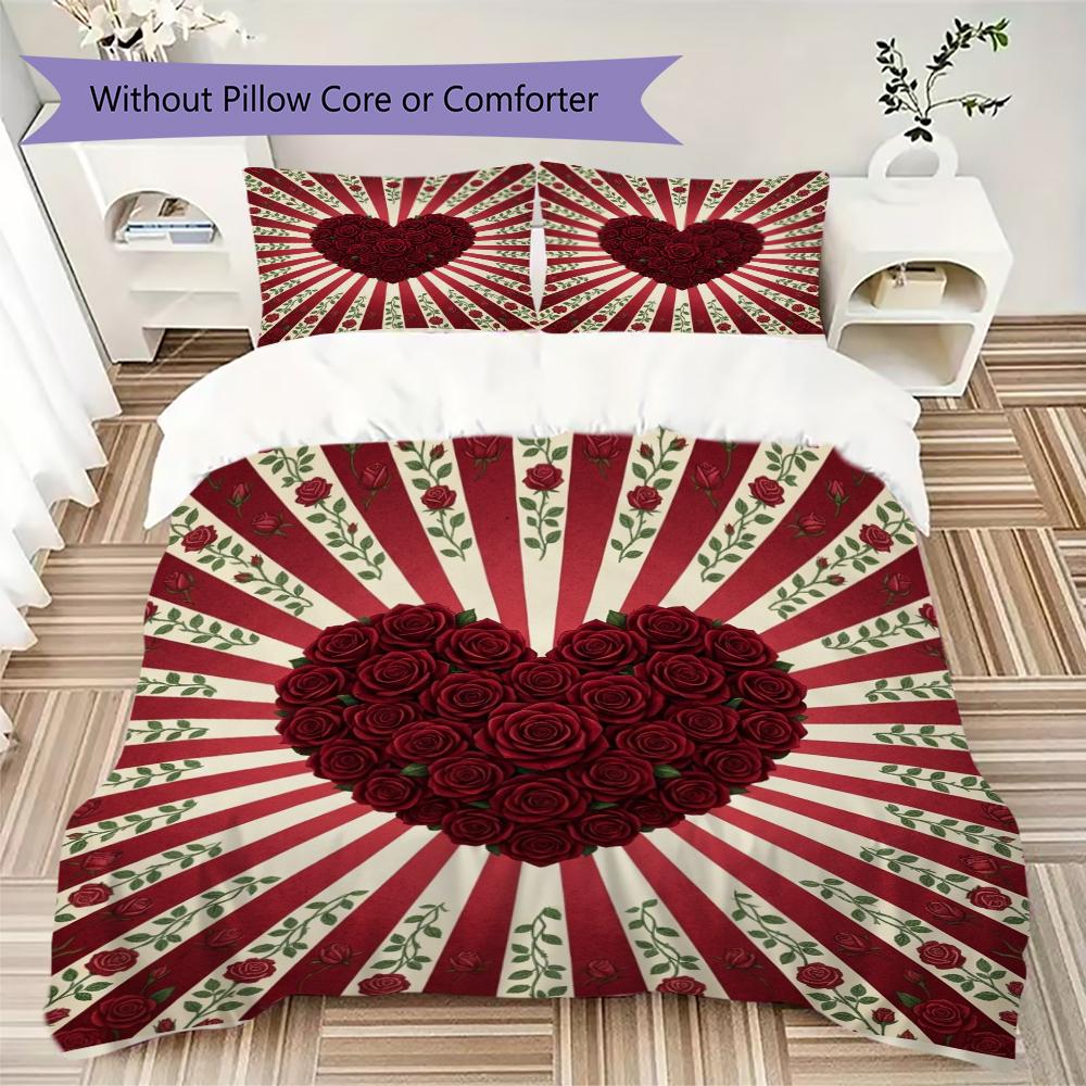 Rose Pattern Bedding uilt Set uilt Cover Pillowcase Home Decoration Birthday Gift (1 * duvet cover + 2 * pillowcase  without core)54