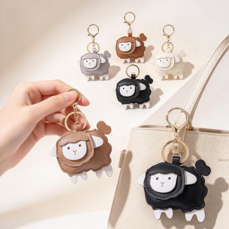 Cute Sheep Leather Keychain Cartoon Lamb Bag Pendant Key Ring Accessories Gift For Women