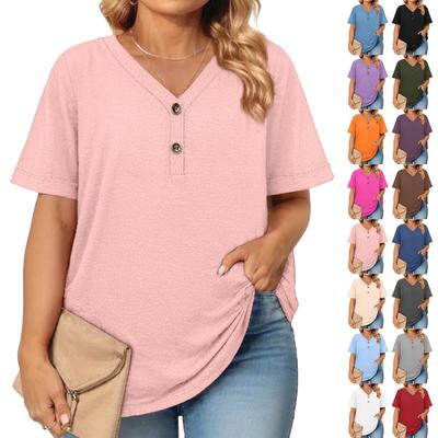 Женская модная повседневная однотонная футболка с V-образным вырезом и коротким рукавом большого размера
